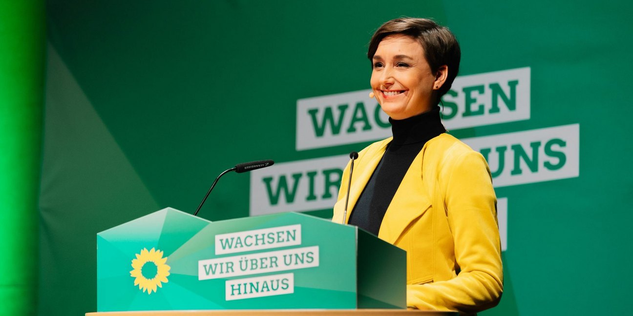 Sandra Detzer bei der Vorstellung des Wahlprogramms der Grünen im Dezember. Foto: Grüne/Florian Freundt