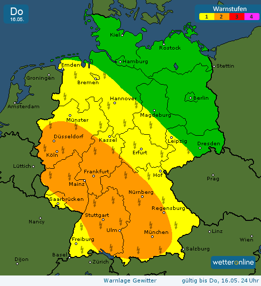 Im Südwesten Deutschlands kann es am Donnerstag zu starken Gewittern kommen.