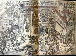 Der Dagersheimer Bauernhauptmann Leonhard Schwarz zeigt, dass die Aufständischen nicht nur gewalttätig durch die Lande zogen – eine Darstellung plündernder Bauern aus der Weißenauer Chronik.