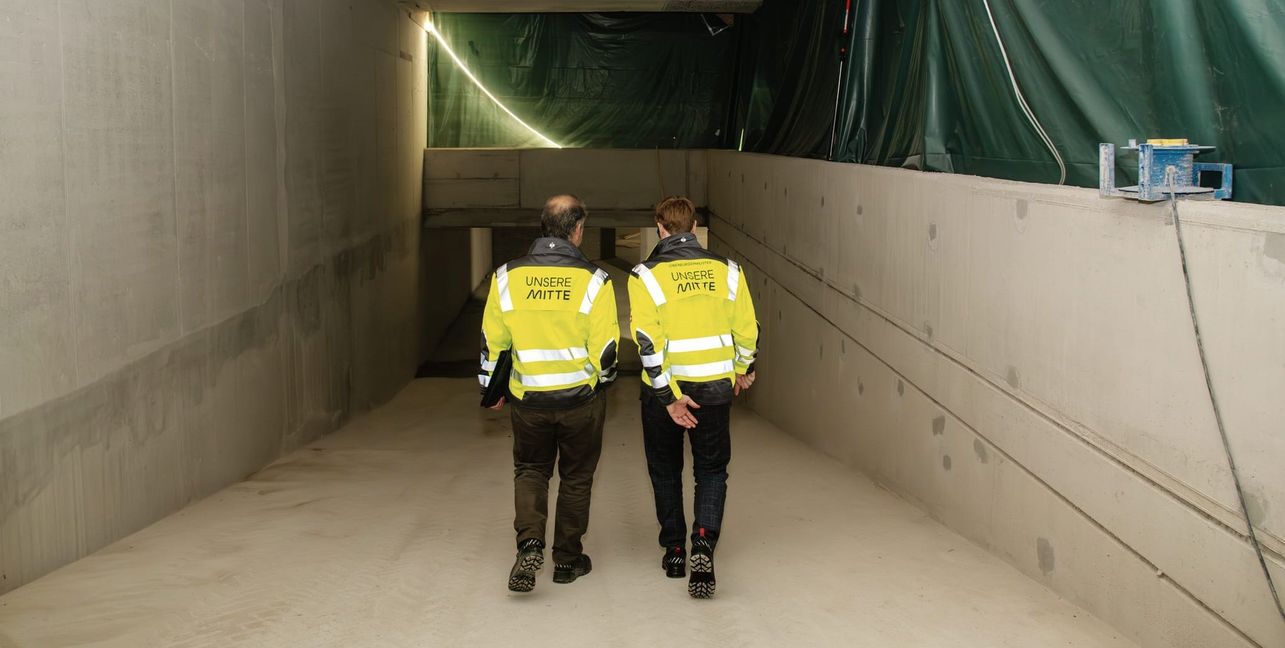 Zwischen den drei Ebenen der Marktplatz-Tiefgarage sind zusätzliche Abfahrten entstanden. Bis sie wieder befahrbar ist, dauert es noch.
