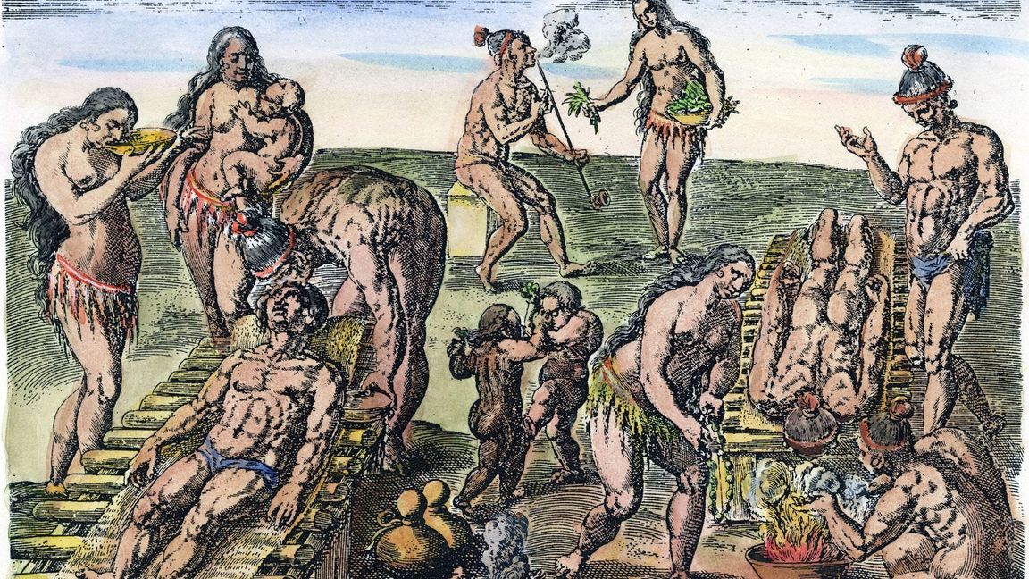 Indianer in Florida versorgen ihre an Syphilis erkrankten Mitbrüder im Jahr 1591.