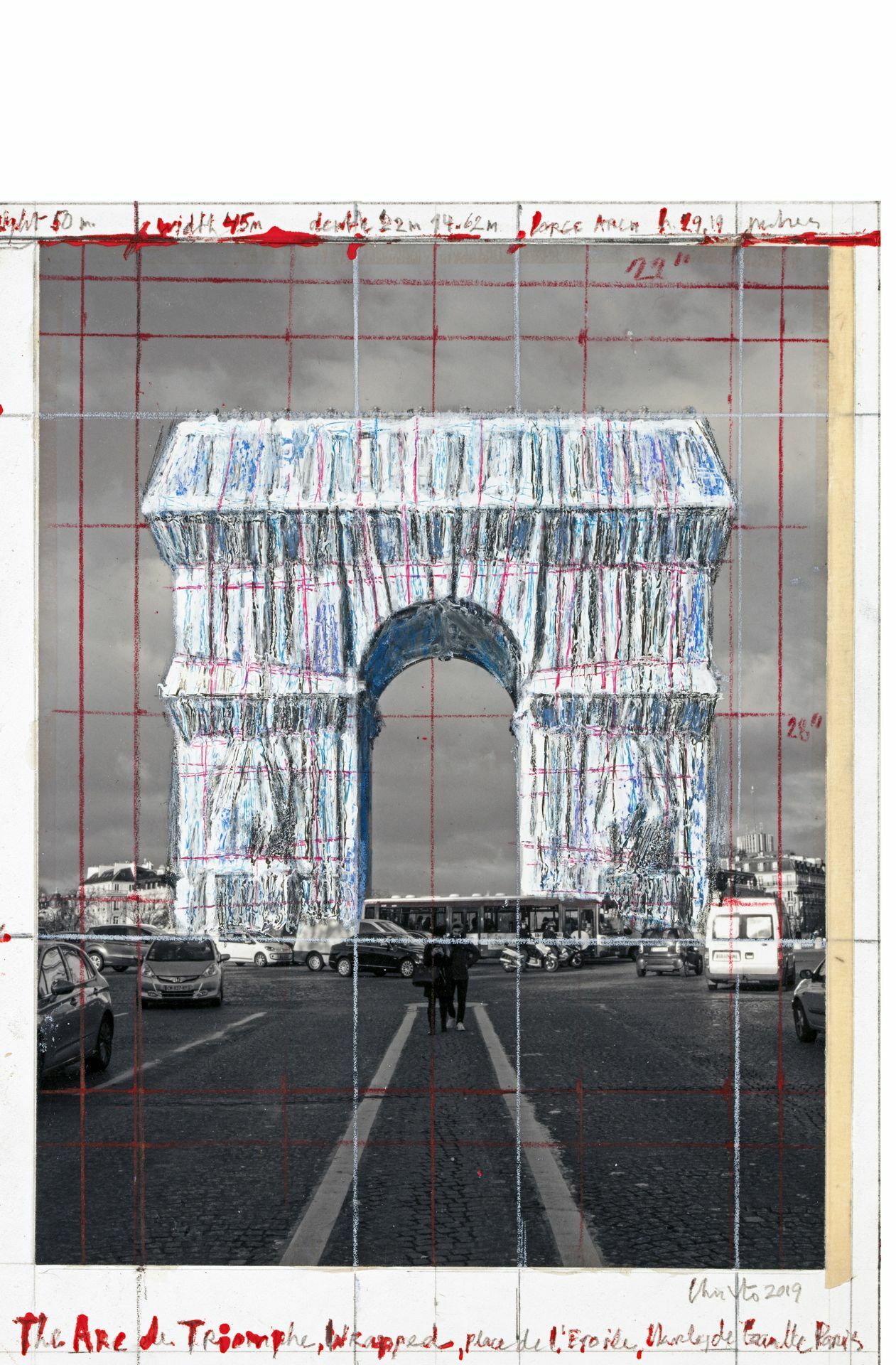 „L‘Arc de Triomphe, Wrapped“ wird das Kunstspektakel des Jahrzehnts. Fast sechzig Jahre ist es her, dass der junge Christo Wladimirow Jawaschew, vor dem bulgarischen Kommunismus nach Paris geflüchtet, in seiner Mansardenkammer Objekte zu Bündeln schnürte und dabei auch den Gedanken gebar, den Triumphbogen einzupacken. Mit den Skizzen und Zeichnungen, die Christo anfertigte und verkaufte, wird die Verhüllung finanziert.
 Foto: AFP Photo / Christo and ..