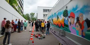 Ein Graffiti ziert künftig die Einfahrt zur Tiefgarage des Landratsamts Böblingen. Bild: Nüßle