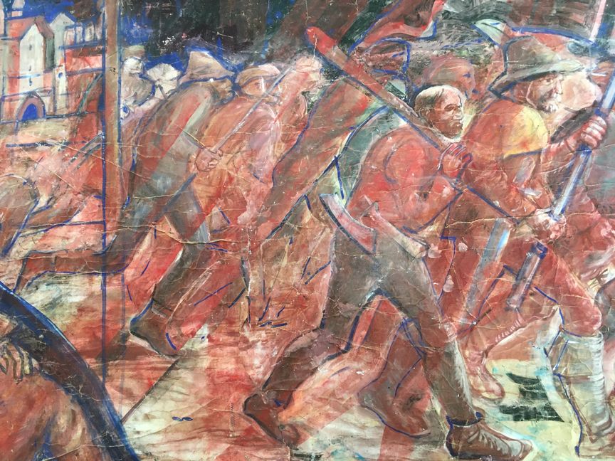 Auf unserem Bild: Richard Hohly, Entwurf Wandbild "Bauernkrieg".  Reproduktion: Deutsches Bauernkriegsmuseum Böblingen