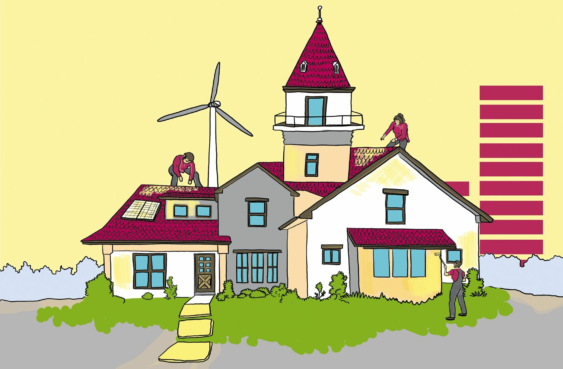 Sanierungen und die Nutzung erneuerbarer Energien zahlen sich für Hausbesitzer langfristig aus. Förderprogramme erleichtern die Finanzierung.
 Foto: Studio Zeichnerei 6/Ilon..