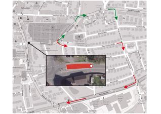 Wegen Bauarbeiten zur Stromverlegung ist die Ausfahrt aus der Bleichmühlestraße an der Kreuzung Böblinger Straße / Gartenstraße vorübergehend gesperrt. 	Bild: Stadt Sindelfingen