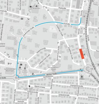 Die Grafik zeigt die Umleitung während Sperrung der Talstraße.