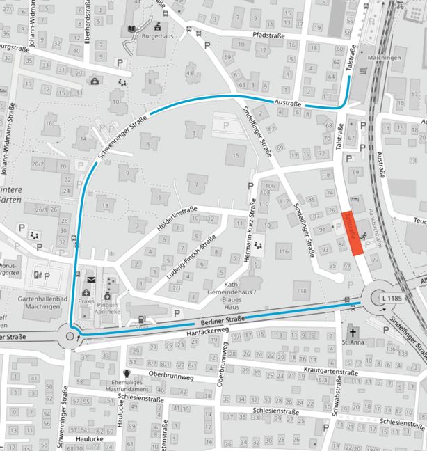 Die Grafik zeigt die Umleitung während Sperrung der Talstraße.