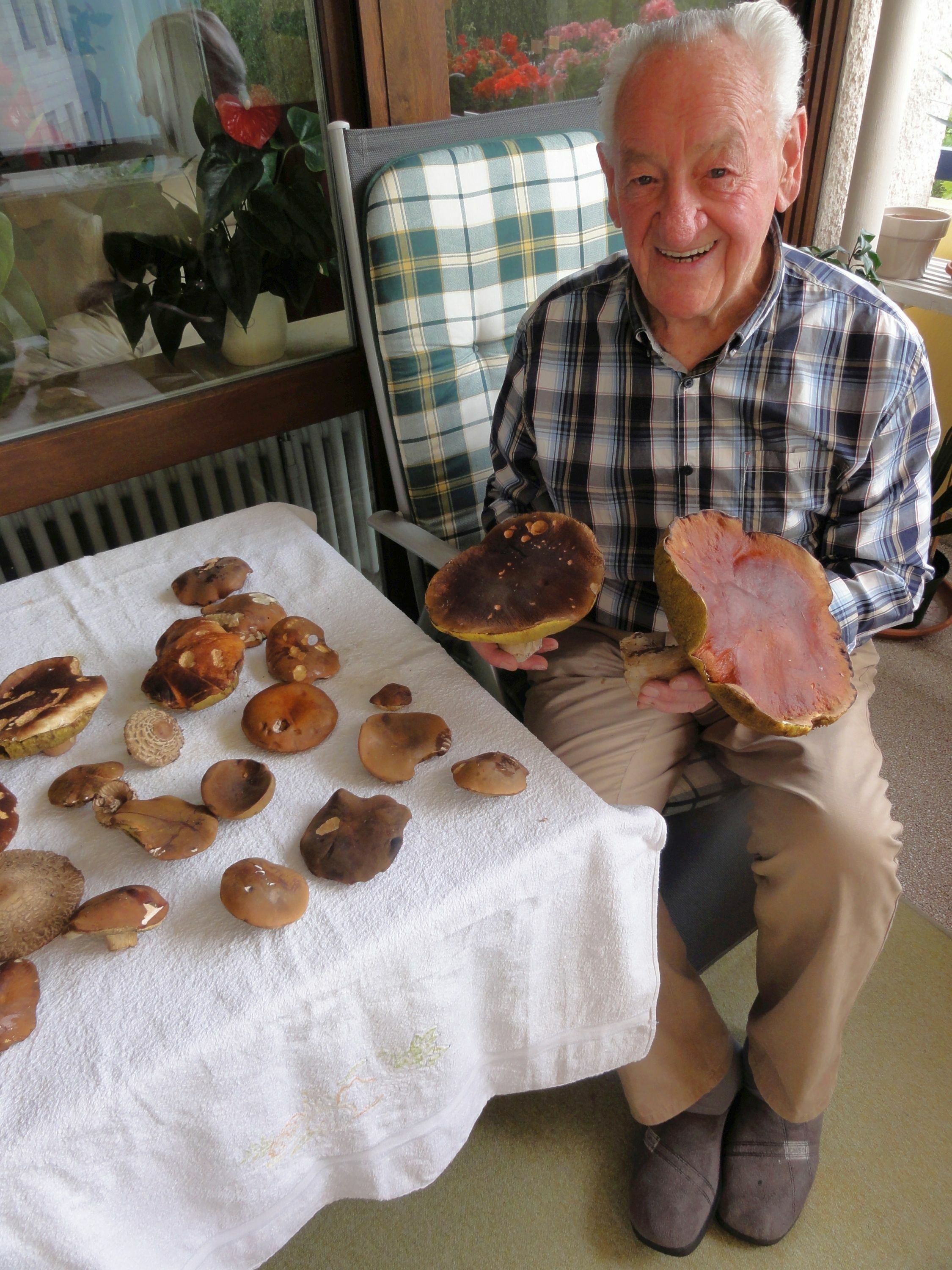 Pilze sind sein großes Hobby: Gustav Erlebach wird am Donnerstag 90 Jahre alt. Bild: Lück