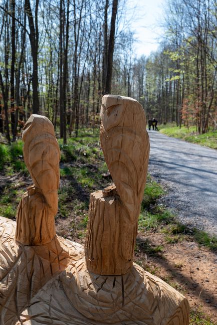Die Eulen zieren eine der Holzbänke.
