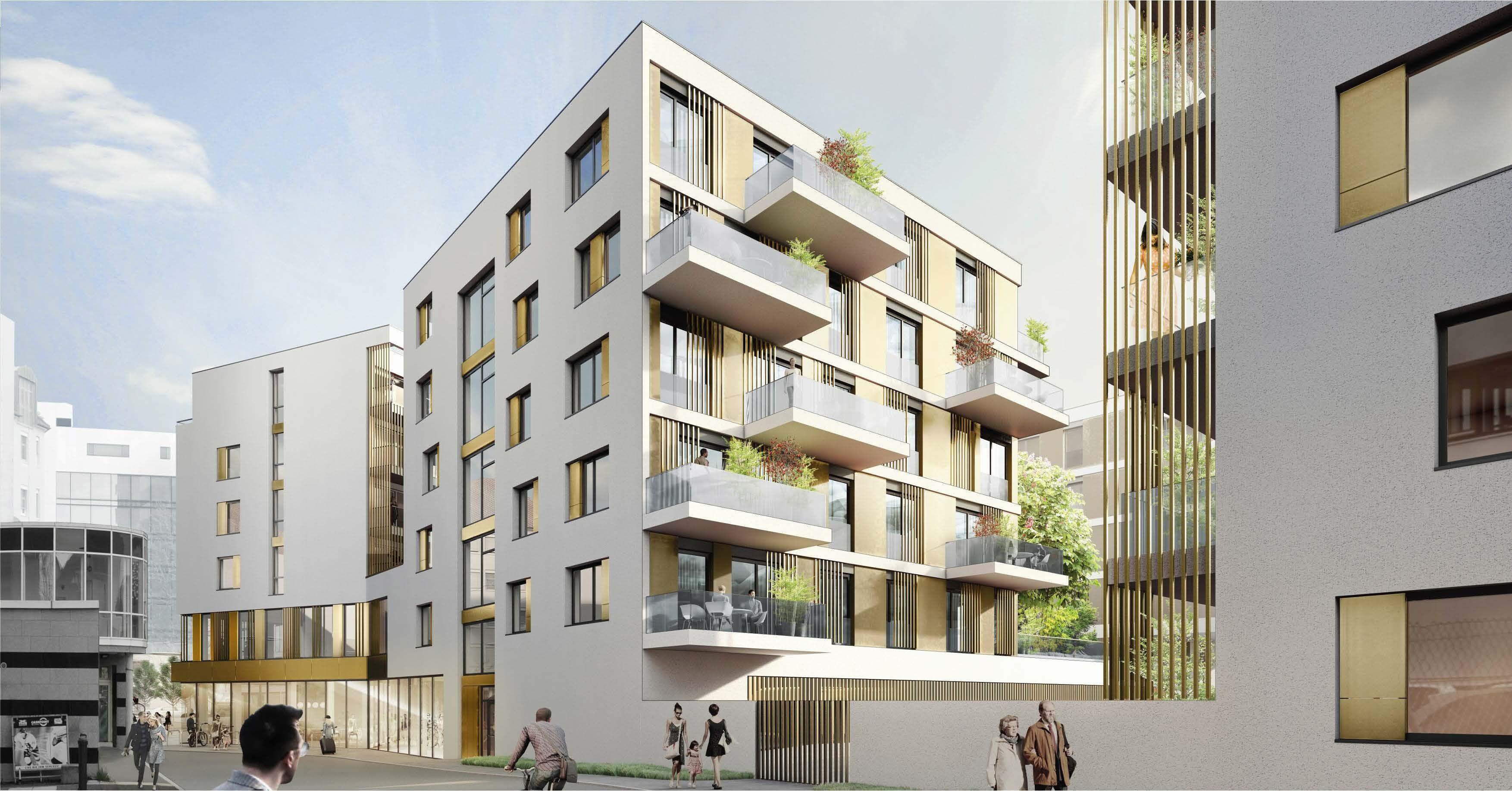 So stellen sich die Planer das neue Wohnquartier „City Carré“ an der oberen Bahnhofstraße vor.  Grafik: z