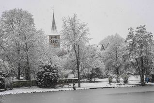 Martinskirche und Klostersee im Winterkleid. Bild: Dettenmeyer