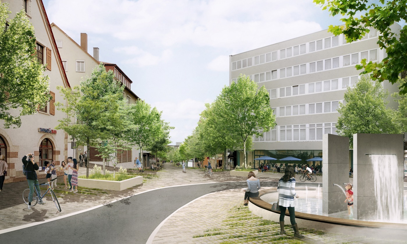 So könnte der Blick in die Stadtgrabenstraße vom St. Bonifatiusplatz aus aussehen: Möglich sei es aber auch, die Sindelfinger Straße zu begradigen und damit die unübersichtliche Rechtskurve verschwinden zu lassen. Bild: Bauchplan