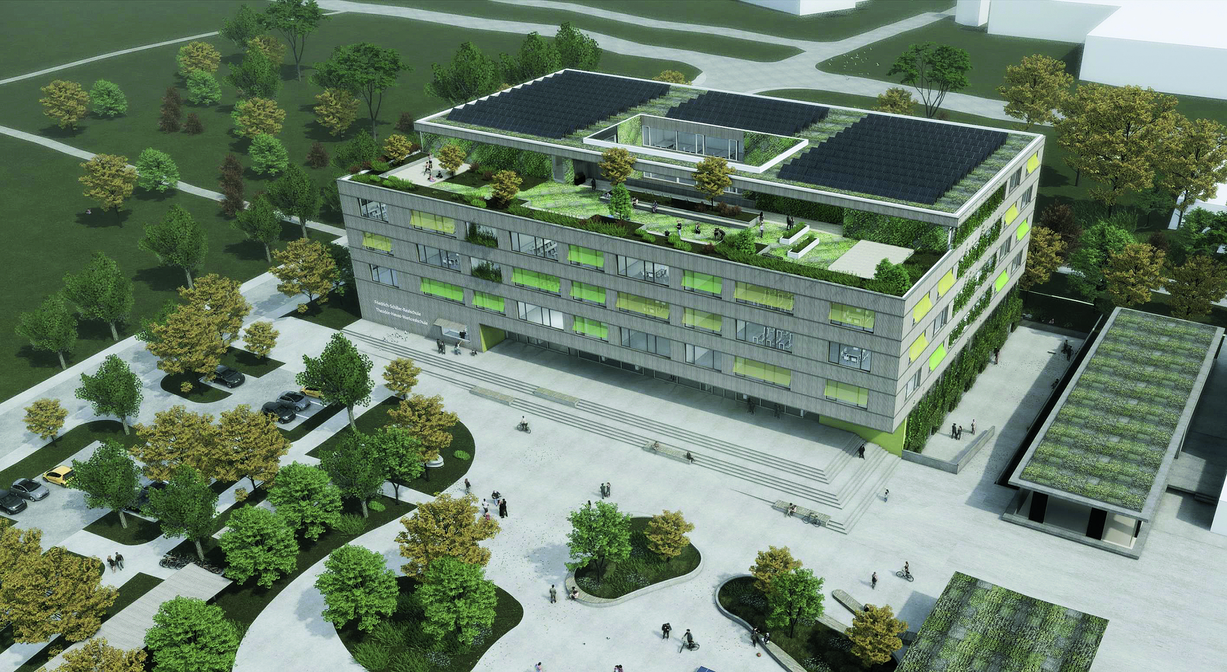 So stellen sich die Planer das neue Schulzentrum vor. Grafik: BFK architekten