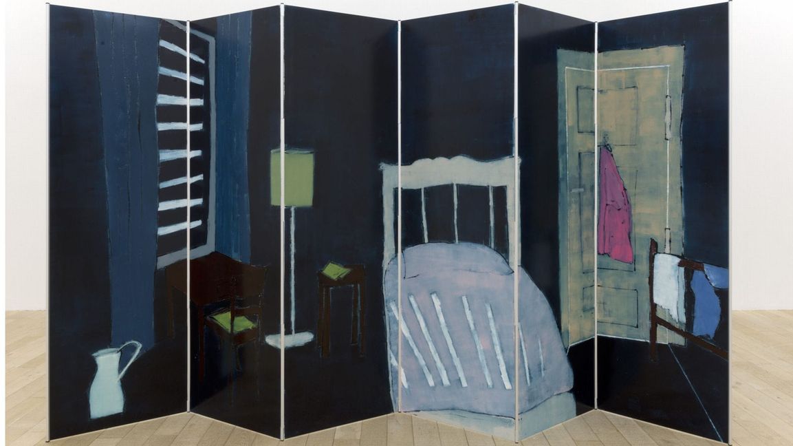 Zilla Leutenegger: La Notte, 2018 Paravent, Öl auf Aluminium (Monotypie) 180 x 300 cm, Courtesy of the artist and Galerie Peter Kilchmann, Zürich