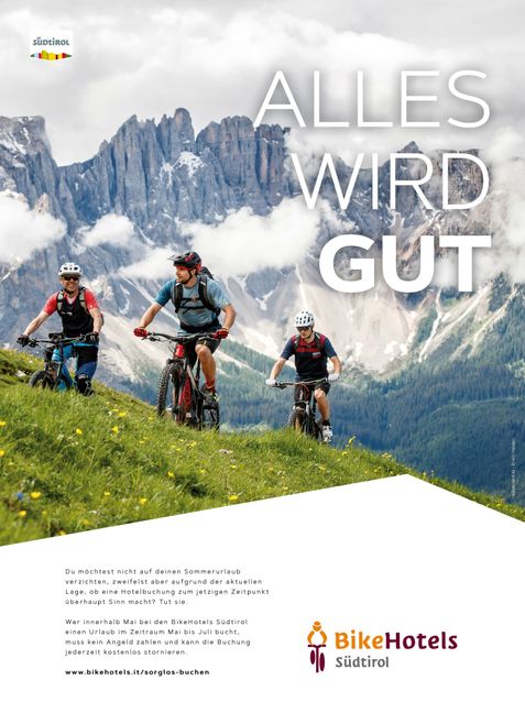 Hoffen auf bessere Zeiten. Ausschnitt aus einer Anzeige der Bikehotels Südtirol.  Bild: z