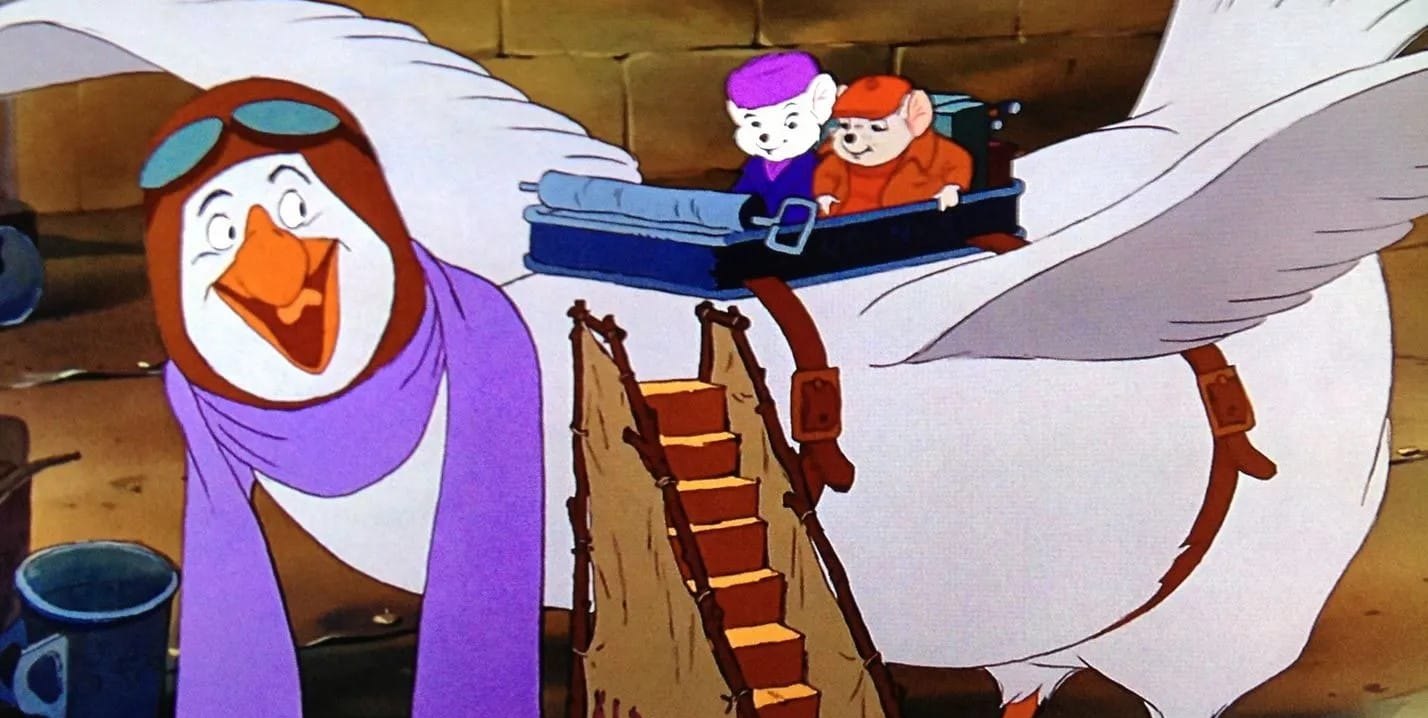 „Bernard und Bianca“ fliegen mit Albatros Orville. Der freut sich schon.