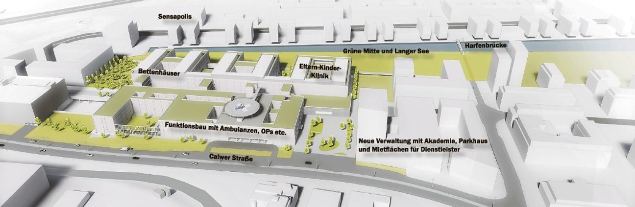 So soll das neue Klinikum einmal aussehen – an den Umrissen des Baus soll sich nichts mehr ändern. Bild: z