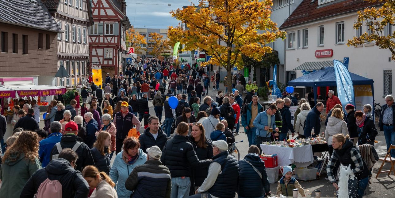 Volle Straßen dank abwechslungsreichem Angebot beim Holzgerlinger Herbst.
