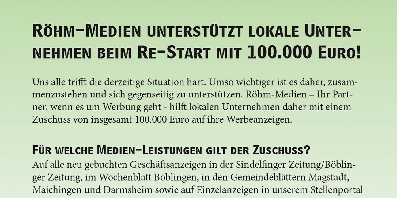 Röhm-Medien unterstützt bei neu gebuchten Geschäftsanzeigen.  Bild: z