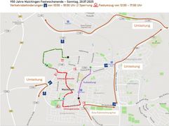 Übersicht der Sperrungen und Umleitungen am Sonntag in Maichingen.Grafiken: z