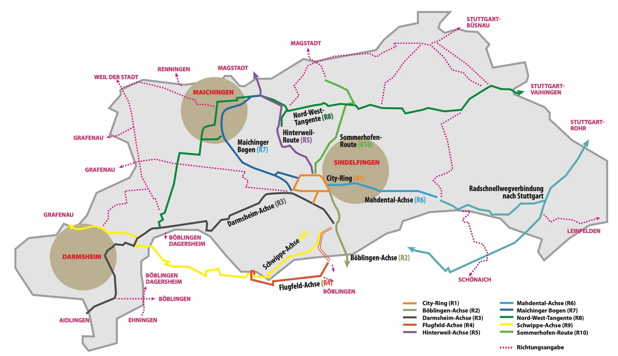 Die Hinterweil-Route führt Fahrradfahrer künftig von der Sindelfinger Innenstadt nach Magstadt. Dabei werden die Stadtteile Schleicher und Hinterweil sowie die Landhaussiedlung in Maichingen eingebunden.