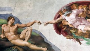 Die Erschaffung Adams: Deckenfresko des Renaissance-Malers Michelangelo Buonarroti in der Sixtinischen Kapelle.