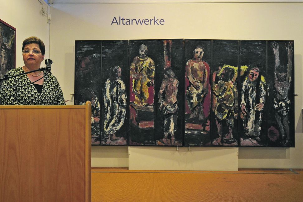 Pfarrerin Gerlinde Feine predigte in der Städtischen Galerie Böblingen. Bild: Schilpp