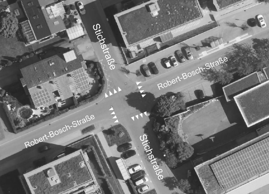 In der Robert-Bosch-Straße in Darmsheim wird es eine Erweiterung der bestehenden Tempo 30-Zone geben. Zusätzlich werden so genannte Haifischzähne markiert.    Grafik: Stadt Sindelfingen