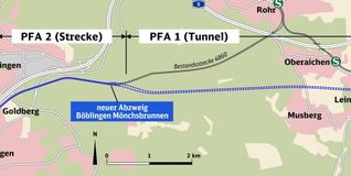 Der Pfaffensteigtunnel beginnt ungefähr auf Höhe der Anschlussstelle Sindelfingen-Ost.