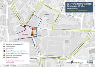 Unsere Karte zeigt die geänderte Wegeführung am Marktplatz.