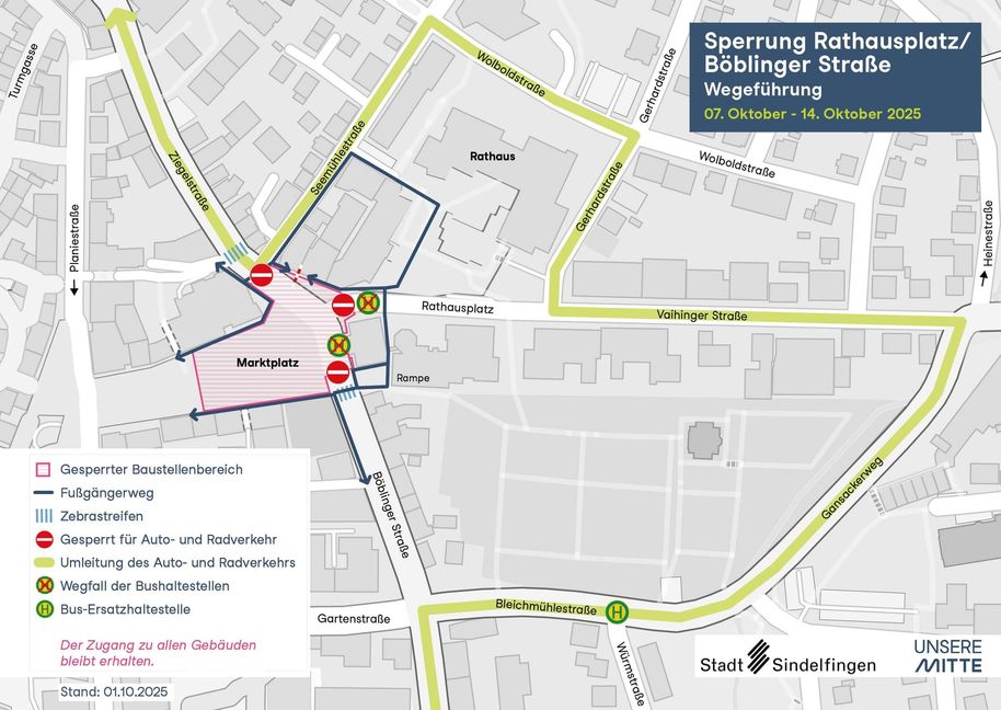 Unsere Karte zeigt die geänderte Wegeführung am Marktplatz.