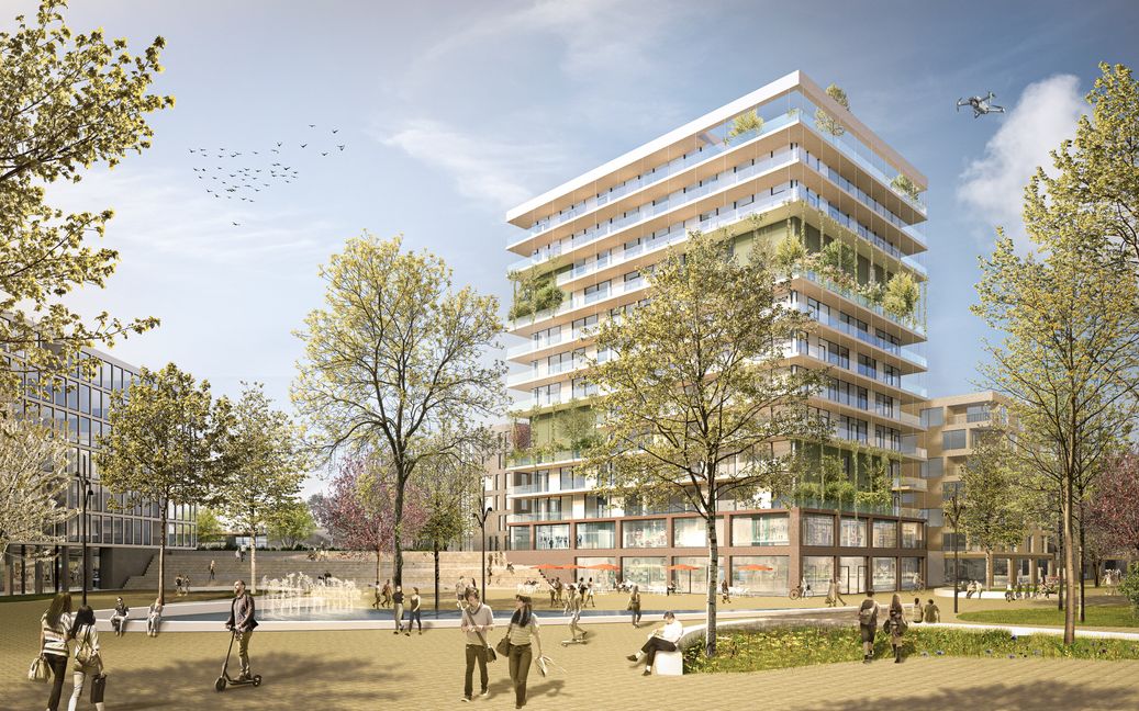 Auf dem bisherigen IBM-Areal in Ehningen ist ein zukunftsweisender Wohn-Tech-Campus geplant.   Bild: Ozean Group - eikono grafik Frieder Kauber