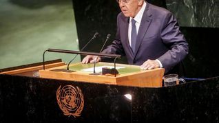 Sergej Lawrow spricht bei der UN-Generalversammlung.