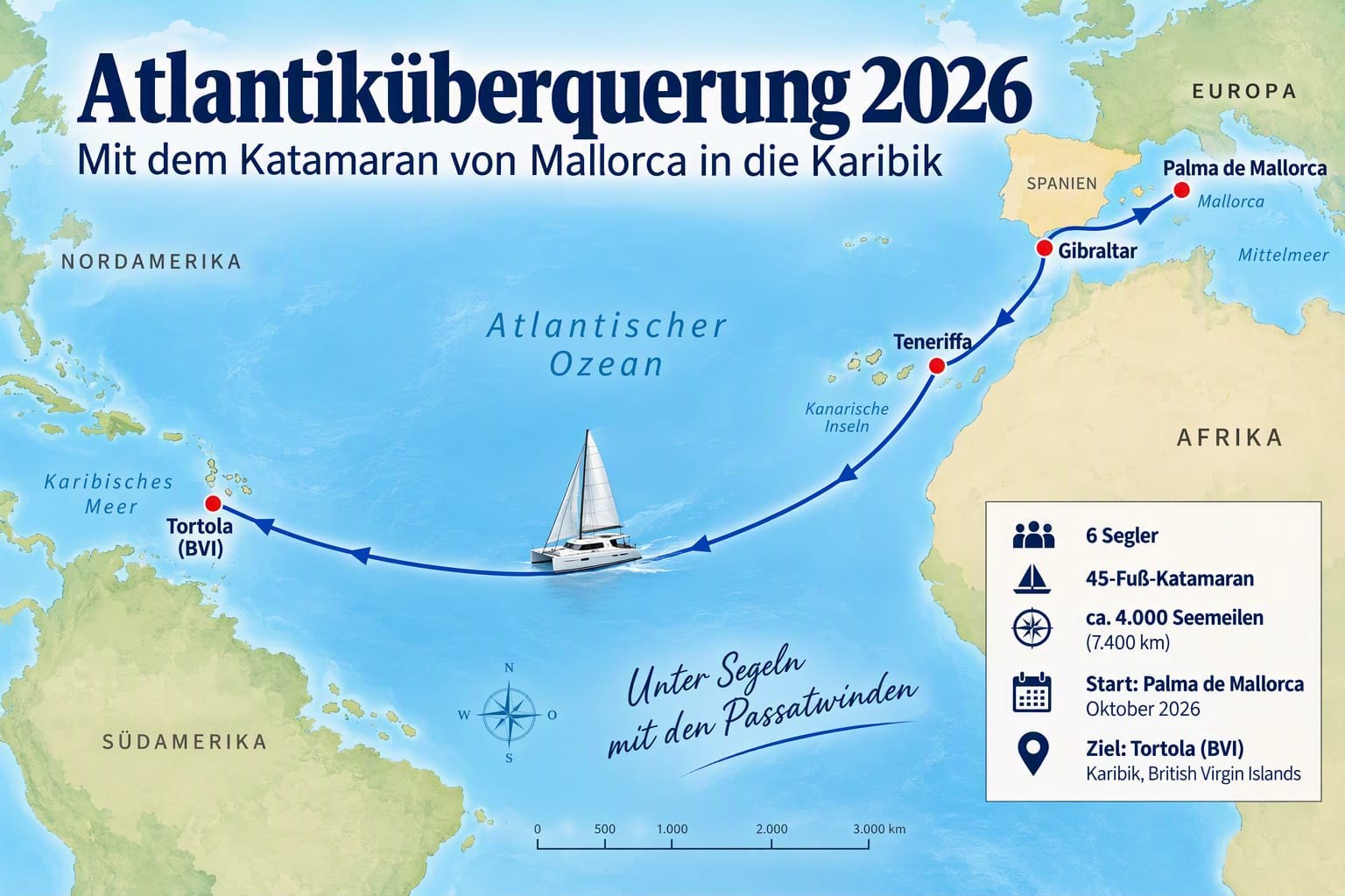 Die sogenannte Barfußroute: Ab Gibraltar ist mit angenehmen Temperaturen zu rechnen.