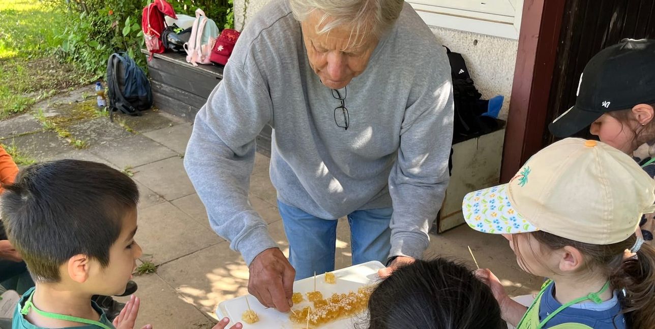 Oskar Stefani teilt die Waben zum Schlotzen aus.