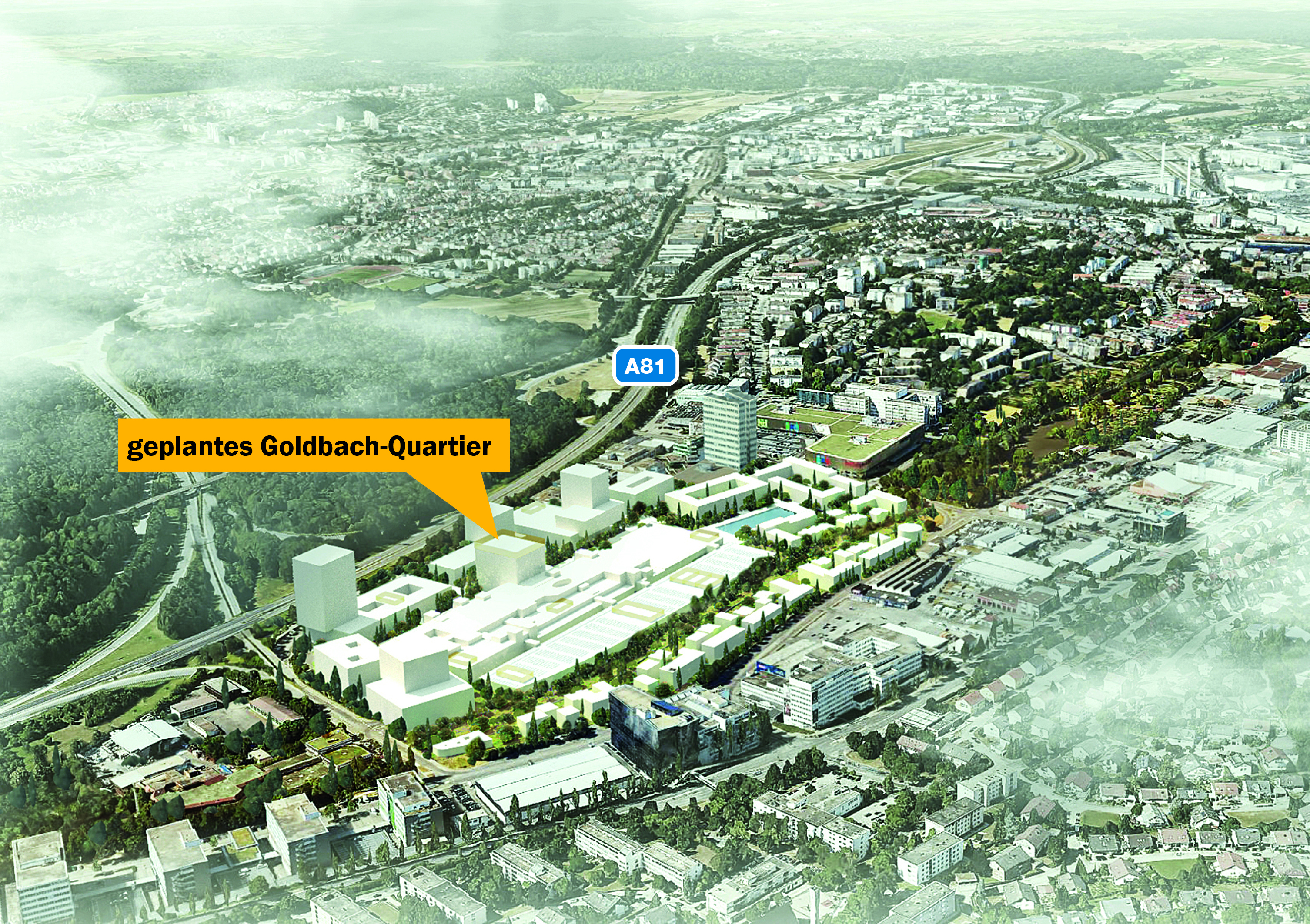Wohnen, arbeiten, einkaufen, flanieren: Mit dem Goldbach-Quartier soll im Sindelfinger Osten ein neues Stadtquartier entstehen.