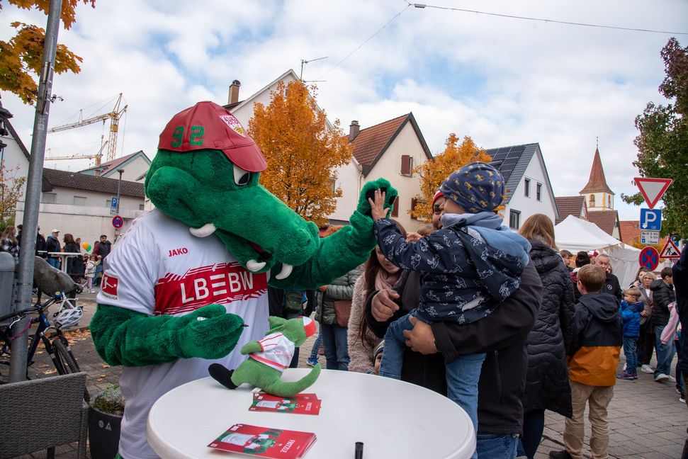 VfB-Maskottchen Fritzle lockt kleine und große Fans an.