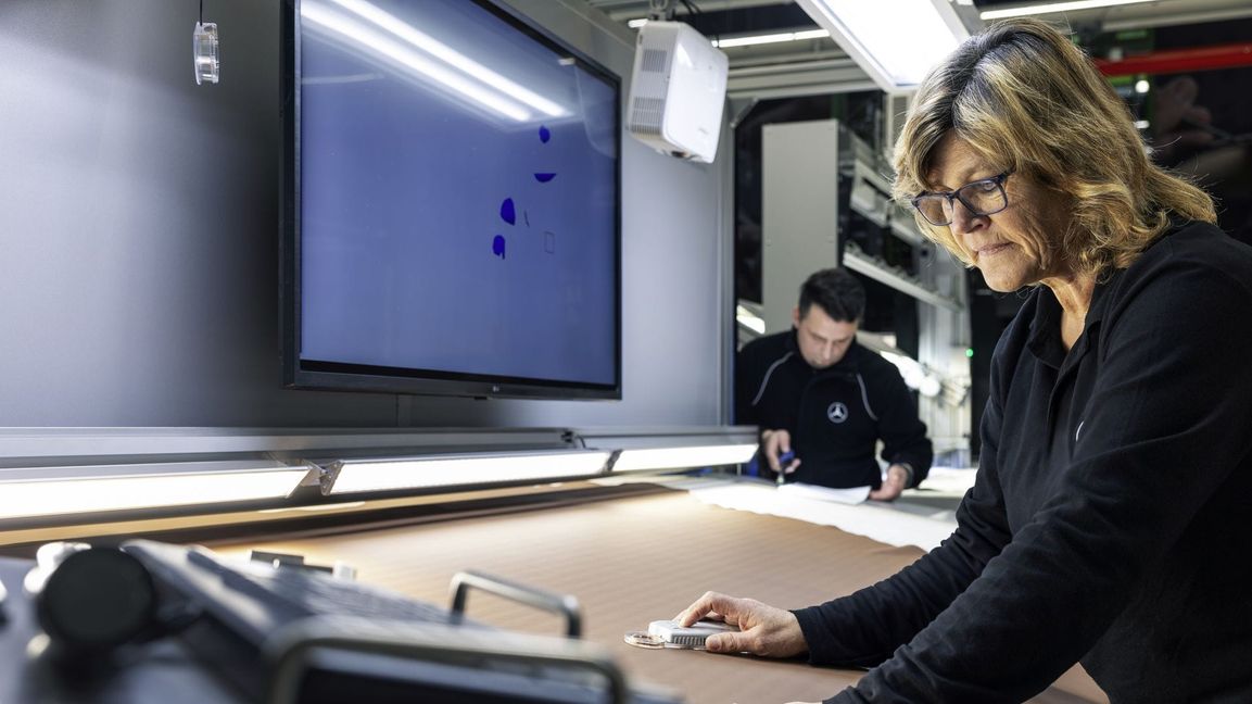 Mithilfe einer Software erkennen die Mitarbeiter  Mückenstiche oder Mastfalten auf dem Leder, welche mit bloßem Auge fast nicht erkennbar sind.