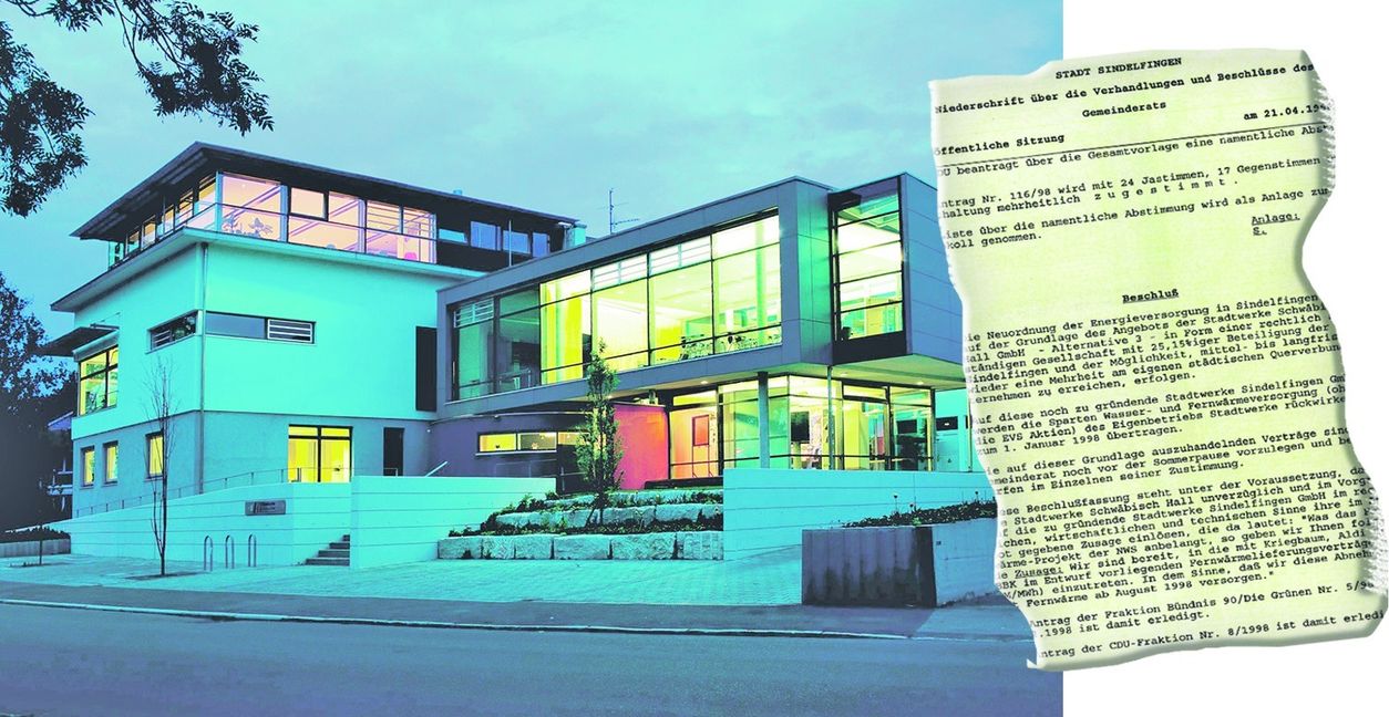 2003 wurde die neue Zentrale der Stadtwerke Sindelfingen in der Rosenstraße eingeweiht. Am 21. April 1998 hatte der Sindelfinger Gemeinderat die Gründung der Stadtwerke beschlossen (siehe Ausriss). Bilder: z