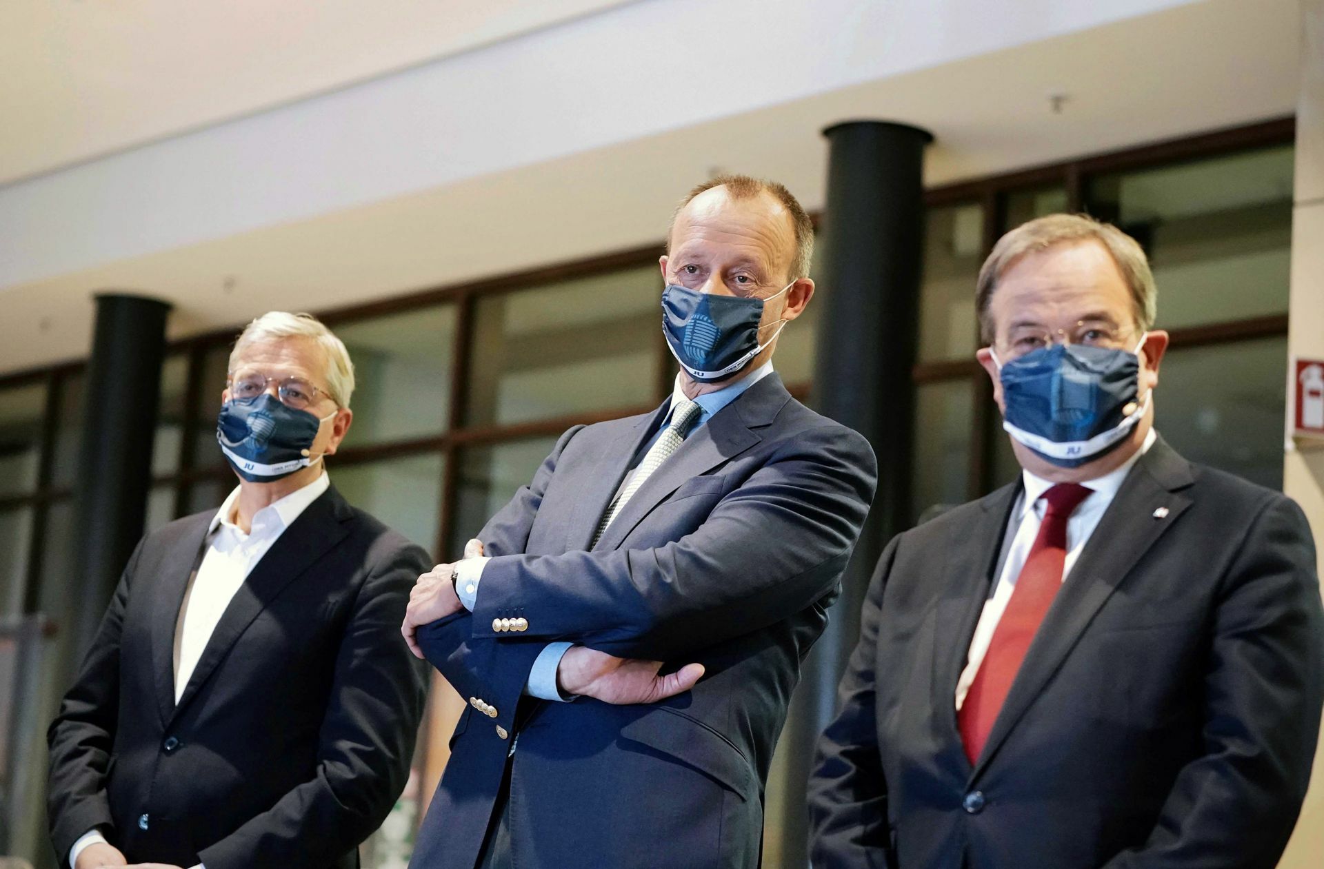 Norbert Röttgen,   Friedrich Merz und  Armin Laschet bei einer Diskussion mit Mitgliedern der Jungen Union