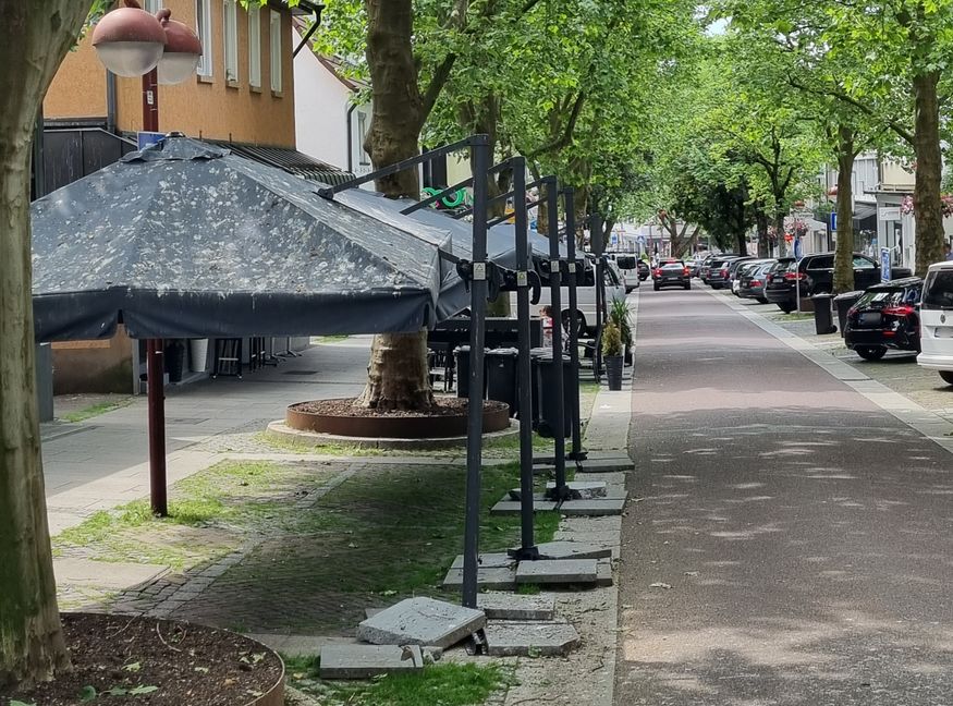 Das Dach des Pavillons in der oberen Planie ist ebenso übersäht mit Vogel-Hinterlassenschaften wie die Straße daneben. Bild: Hamann