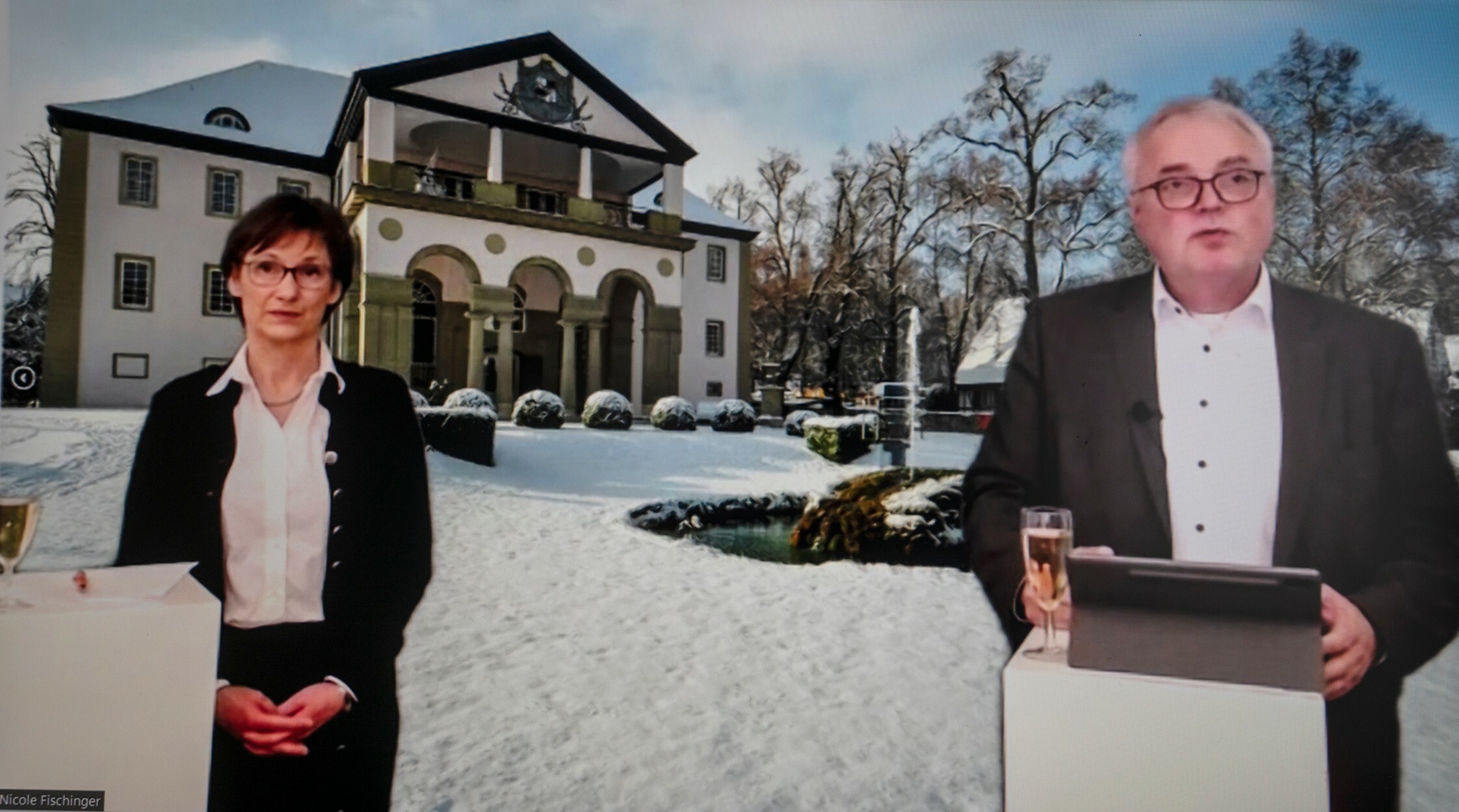 Die CDU-Landtagsabgeordnete Sabine Kurtz und Grafenaus CDU-Gemeindeverbandsvorsitzender Karl-Peter Hoffmann beim digitalen Neujahrsempfang.  Bild: Richter