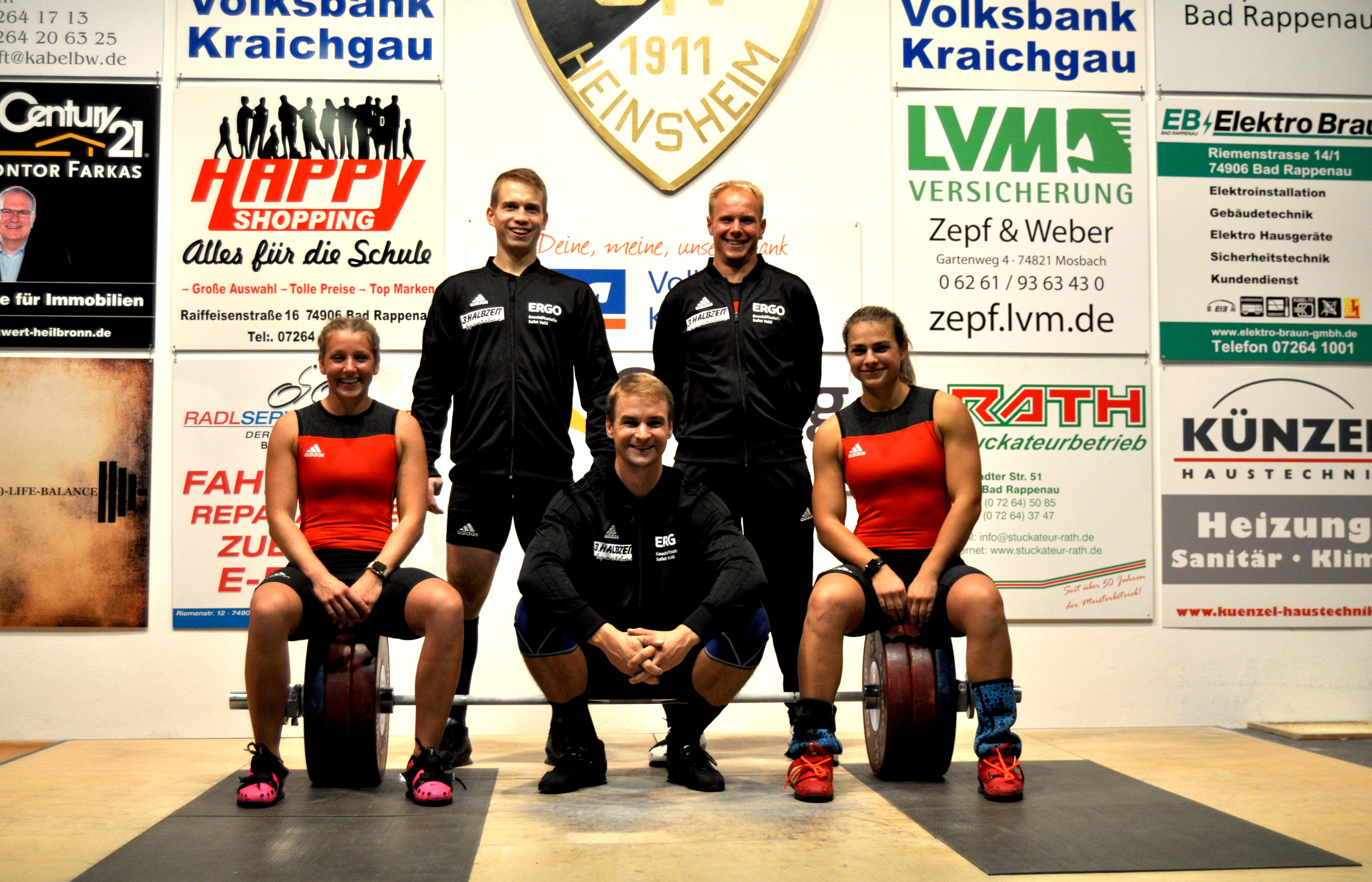 Die Zweitliga-Gewicvhtheber des SVM: Pascal Seizinger, Tobias Reichert (hinten von links),   Melanie Barthelmä, Dominik Paulus-Rohmer, Lena Maurer (vorne von links).