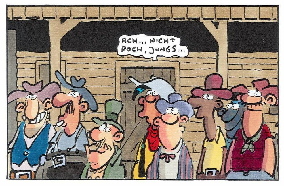 Lucky Luke unter den Bürgern von Straight Gulch. Bild: Lucky Comics 2021
