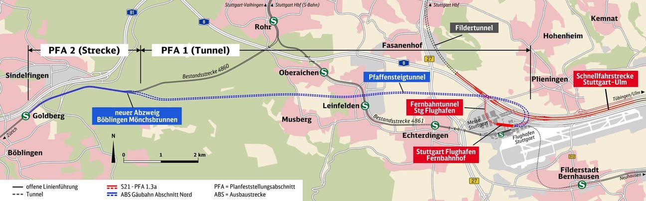 Der rund 11 Kilometer lange Tunnel wird das östliche Ende des Stuttgarter Flughafen-Fernbahnhofs (Planfeststellungsabschnitt 1.3a des Projekts Stuttgart 21) mit der bestehenden Strecke der Gäubahn auf Höhe der Autobahnanschlussstelle Sindelfingen-Ost verbinden. Er ist als zweiröhriger, jeweils eingleisiger Eisenbahntunnel geplant.