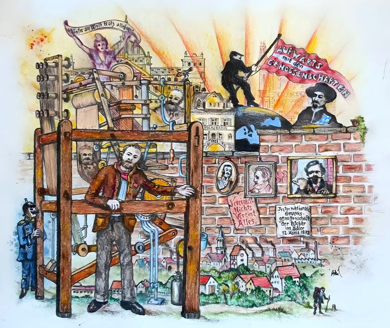 Georg Bronnenmayer und Maichingen: Eine zeichnerische Collage von Klaus Philippscheck.