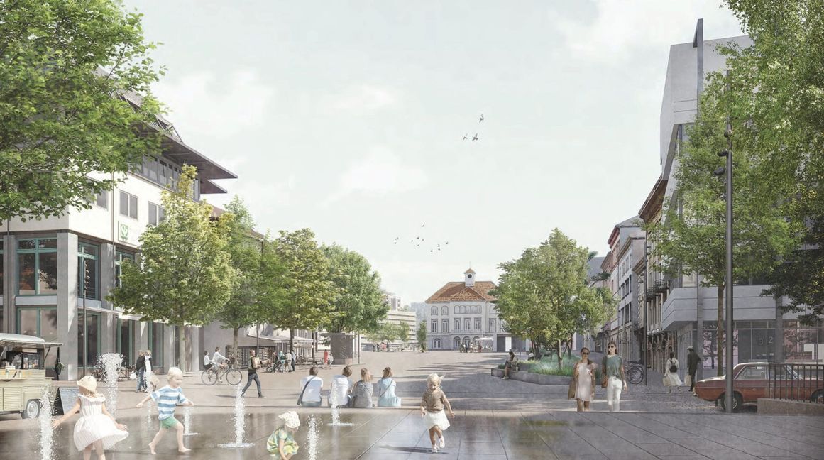 Wasserfontänen auf dem Planiedreick. Mehr Bäume und Schatten. Ein ebener Belag und ein Platz, der sich bis zu den Gebäudegrenzen zieht. So sieht der Siegerentwurf für den Sindelfinger Marktplatz der Zukunft aus.
