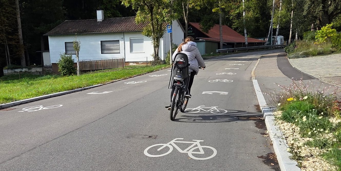 Auf der Maichinger Straße in Sindelfingen ist die Hauptradroute R5 deutlich zu erkennen. Die vielen Fahrradpiktogramme sorgen allerdings auch für Kritik.