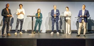 Bei der Podiumsdiskussion (von links): Jürgen Wegner, Benedict Kurz, Ronja Kemmer, Dr. Stephen Travers, Isabell Sippli und Tim Schweiker.